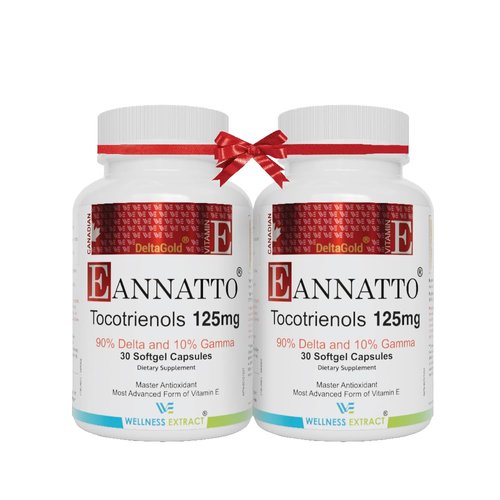 WELLNESS EXTRACT Eannatto Tocotrienols Vitamin E Supplements Tocopherol Free, Supports Immune Health, Non-GMO, Gluten Free & Antioxidant 125mg 30 Softgels (Pack of 2)