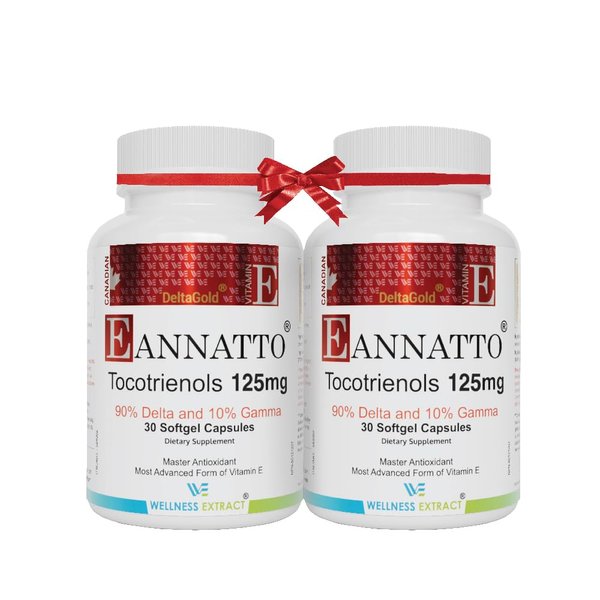 WELLNESS EXTRACT Eannatto Tocotrienols Vitamin E Supplements Tocopherol Free, Supports Immune Health, Non-GMO, Gluten Free & Antioxidant 125mg 30 Softgels (Pack of 2)