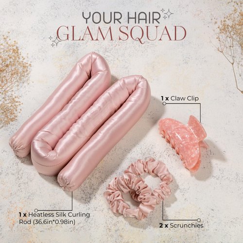 LuxCurls Heatless Hair Curler Set - Heatless Curling Rod with Scrunchies & Claw Clip - Silk Heatless Curls Headband, Easy to Use No Heat Curling Headband, Comfortable Hair Curlers to Sleep In