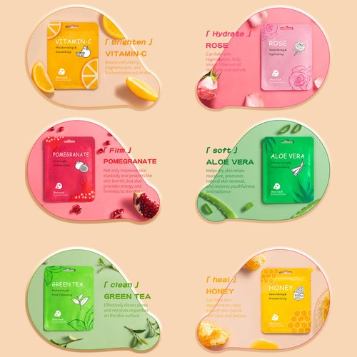 Meleell Facial Mask Sheet,Face Mask Skin Care Bulk Pack,Hydrating Spa Face Mask For Sensitive Skin, Facial Masks Sets For Women/Teen Girls (18-Packs)