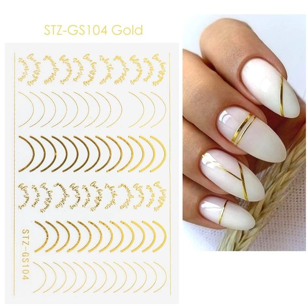 3 Pieces French Tip Line Nail Art Stickers 3D Simple Lines Nail Stickers Rose Gold Metal Stripes Letter Adhesive Decals Curved Gel Nail Art Polish Sliders Manicure Foils Decor Accessories Craft