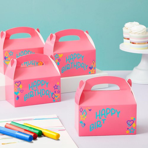 BLUE PANDA 24-Pack Pink Gable Boxes - Pink Party Boxes for Kids Birthday, Party Favors, Candy, Goodies, Treats (6.2x3.5x3.6 In)