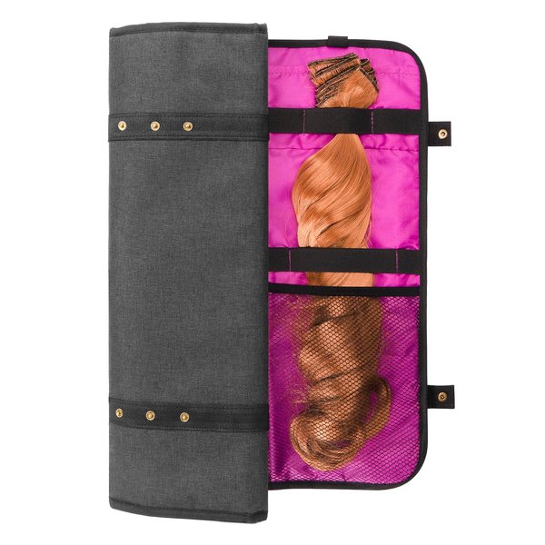 Linkidea Hair Extension Case Bag, Hard Shell Wig Storage Bag with Hair Extension Hanger, Portable Travel Bag with Hooks, Store Up Four Full Hair Extension Bundles (Black)