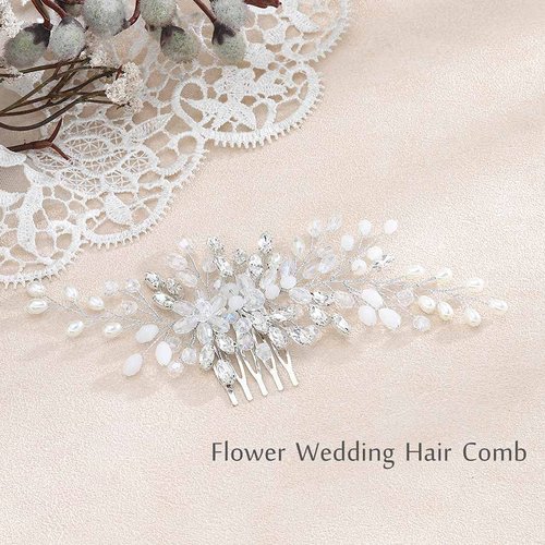 Latious Silver Bride Wedding Hair Comb Crystal Bridal Side Comb Pearl Hair Piece Rhinestone Hair Accessories for Women and Girls