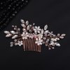 Teyglen Flower Pearl Bride Wedding Hair Comb Crystal Hair Comb Bridal Hair Piece Decorative Hair Accessories for Bride Rhinestone Headpiece for Women Grils (Rose gold)