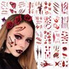 BASEMMAHER 24Sheets Halloween Scar Temporary Tattoos Sticker 3D Zombie Prank Makeup Stitches Fake Cuts Wound Realistic Waterproof Face Decals for Women Costume Horror Carnival Cosplay Party Supplies