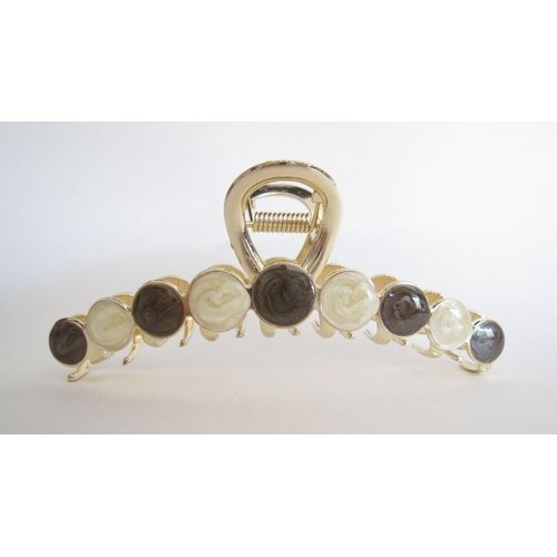 Generic Long gold metal and gray and white marble hair claw clip