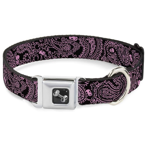 Buckle-Down Seatbelt Buckle Dog Collar - Bandana/Skulls Black/Pink - 1" Wide - Fits 11-17" Neck - Medium