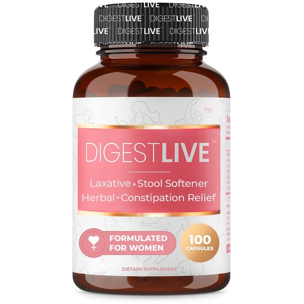 DigestLive - Laxative, Constipation Relief for Women - Stool Softener - 100% Natural - 100 Capsules - Female Colon Cleanse, Detox - Gas and Bloating Relief - Vegan, Gluten and GMO Free