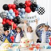 132pcs Race Car Balloons Arch Garland Kit, 18 12 10 5Inch Red Blue Black Checkered Wheel Tire Balloons for Race Car Birthday Party Decorations Two Fast Birthday Decor