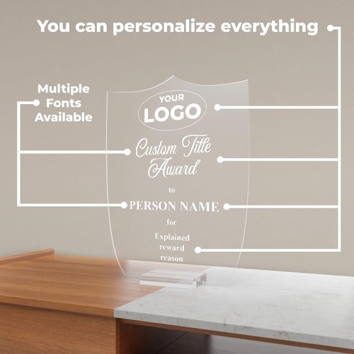 EGD Personalized Acrylic Trophy Award for Activities with Your Company Logo I Customizable Awards and Trophies I Customize Your Employee Appreciation Gifts (Wide 7.5 x 10 Height)
