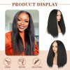 LEOSA Black Yaki Kinky Straight V Part Wig for Black Women Long Kinky Straight V/U Part Wig Clip In Hair Extensions for Women Synthetic Hair Replacement Wigs for Daily Use (20Inch, 1B)