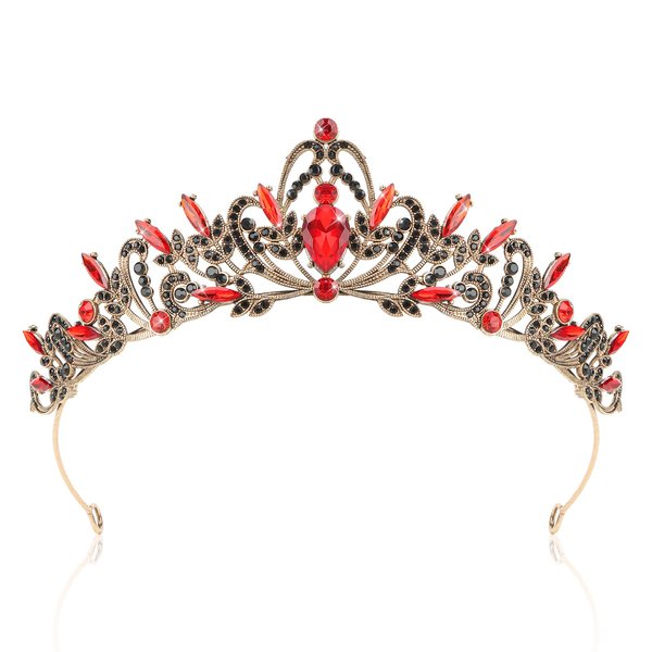CIEHER Red and Black Crown for Women Girls, Queen of Hearts Crown Costume Evil Queen Crown for Halloween Decorations, Red Crown Red Tiara for Girls, Crowns for Women Birthday Prom Gothic Wedding Party