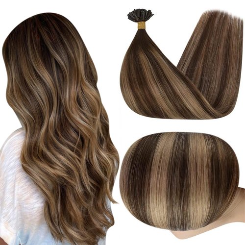 Full Shine U Tip Hair Extensions Human Hair Color 4 Medium Brown Fading to 24 Blonde Highlight 4 Keratin Hair Extensions Human Hair 16 Inch Fusion Hair Extensions Human Hair 50g/50s U Tip Hair