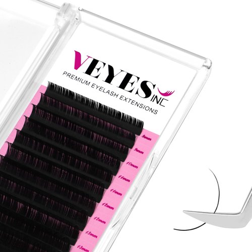 VEYES INC Classic Volume Lash Extensions 0.03-0.20 J/B/L/C/CC/D/DD Curl 8-25mm Mixed & Single Length Tray, Premium Silk Eyelashes, Professional Supplies for Lash Techs (Matte Black 0.05 D 14mm)