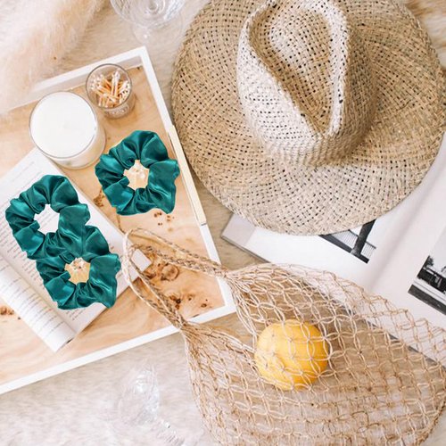 LADY&HOME Bridesmaids Scrunchies, 10 Packs, Hair Ties for Bridal Party, Bridal Shower, Bachelorette Party Favors, Blue and Green