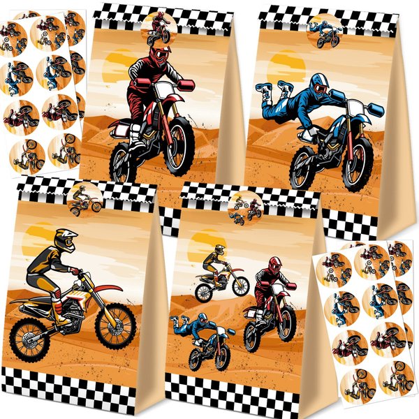 24pcs Dirt Bike Party Bags Motorcycle Birthday Party Supplies Dirt Bike Party Favors Motorcycle Birthday Decorations Dirt Bike Candy Gift Bags for Kids