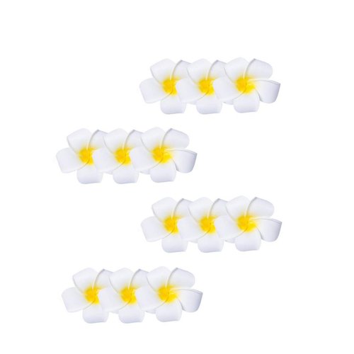 ASTRQLE 12PCS White 2.36" Flower Hawaiian Hawaii Plumeria Foam Hair Clips for Bridal Wedding Party Beach Decoration Hair Barrette Hairwear for Women Girl (White)