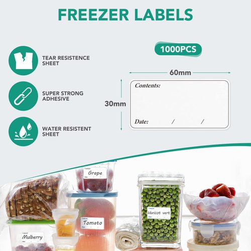 Freezer Labels, Pack of 200, Easy to Peel, Food Label Stickers for Food Storage Boxes, Jars, Waterproof, Leaves No Sticky Residue After Use, 3 * 6cm