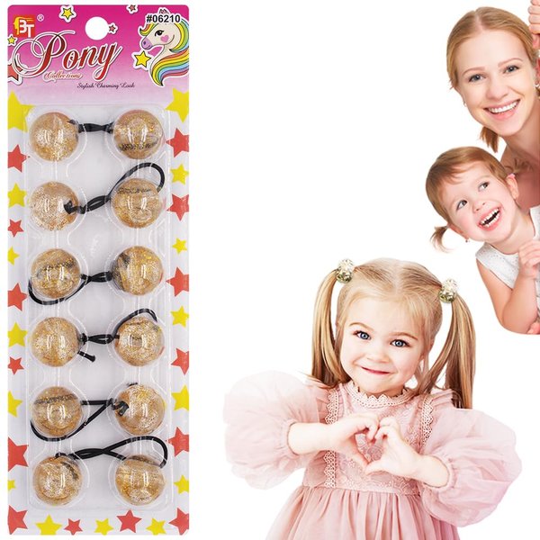 6 Pcs 25mm Ball Hair Ties Ponytail Holders Twinbead Bubble Balls Hair Accessories for Girls Kids Toddler (Glitter Gold)