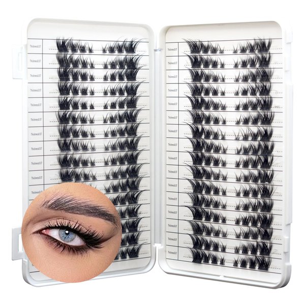 Bluesmurfs 32 Pairs Cat Eye Individual Lashes Wispy Cat Eye Lashes DIY Lash Extensions 256pcs Clusters Lashes 8-16MM Fluffy Volume Eye Eyelashes Clusters