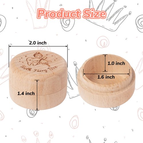 2Pcs Tooth Fairy Box for Boy Girl Wooden Tooth Fairy Keepsake Box to Place Under Pillow Milk Teeth Container Box Cute Lost Tooth Holder Baby Toddler Teeth Case for Baby Shower Birthday Gift