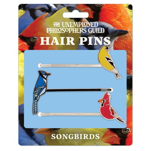 Songbird 3 Hair Pins Set - Northern Cardinal, American Goldfinch, and Blue Jay