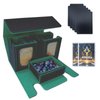 Alinwu MTG Commander Card Storage Box - Fits 200 Double Sleeved Cards,3-in-1Card Deck Case,Strong Magnet Card Organizer For Magic Commander TCG CCG,4Dividers &3 Toploaders(Black&Green)