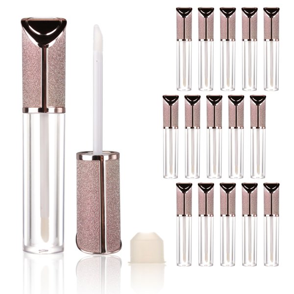 COSIDEA 15pcs Round Empty 5ml 0.17oz lip gloss tubes with wand and Gradient pink leather slope cap Lipgloss tube containers for lip oil packing