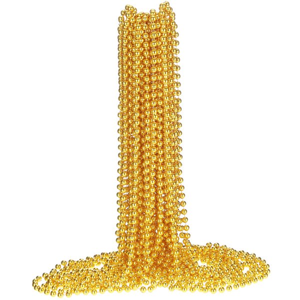 Junkin 24 Pieces Metallic Beads Necklace Graduation Necklace 33 Inch 7 mm Mardi Gras Round Beads Garland Costume Necklace Accessory for Halloween Christmas Operation Showbox, Party Favor(Gold)