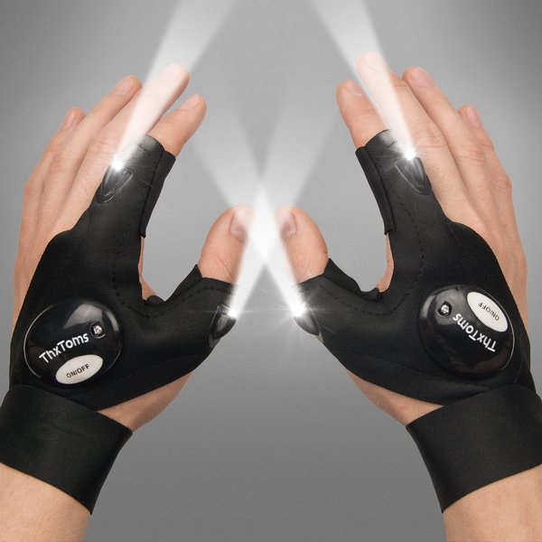 ThxToms LED Flashlight Gloves Gifts for Men, Father's Day Valentines Day Gift, Unique Birthday Stuff Gift for Dad Father Husband, Cool Gadgets Tools for Repairing Fishing Camping, 1 Pair Black