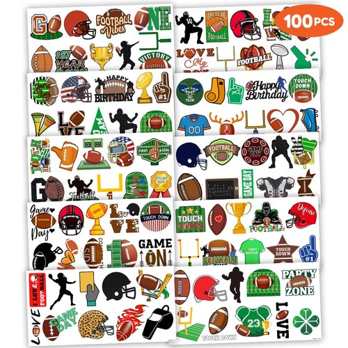 Cute Football Temporary Tattoos Sports Birthday Party Decorations Favors Supplies Rugby Sports Themed Stickers 10 Sheets 100 PCS Gifts for Baby Girls Boys Decor Class School Carnival Christmas