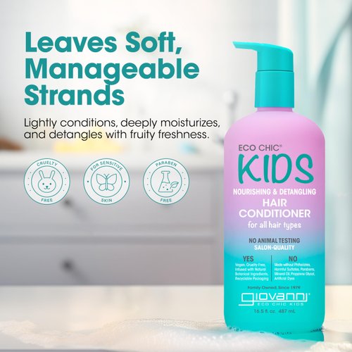 GIOVANNI Eco Chic KIDs Nourishing & Detangling Hair Conditioner - Kids Conditioner Detangler, Conditioner For Kids, Kids Hair Conditioner, For All Hair Types, Salon Quality, Vegan - 16.5 Fl Oz