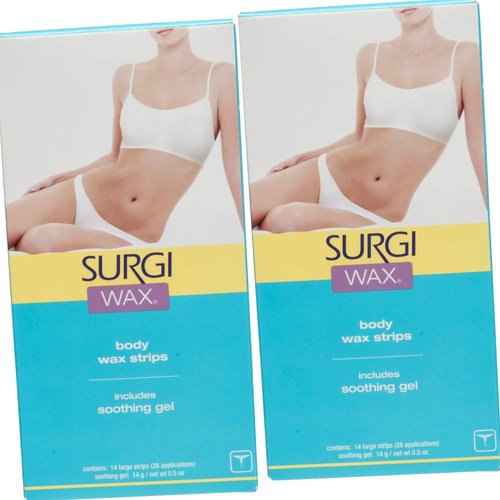 Surgi Body Wax Strips, 14 Double Sided Strips (with Soothing Gel for Soft, Smooth, Silky, Hair-free skin up to 6 weeks!) x 2 Pack