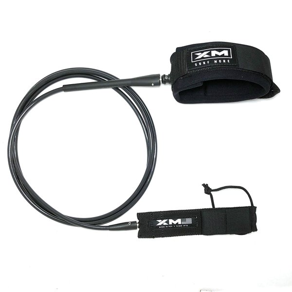 XM SURF MORE Longneck Surfboard Leash 10ft, Regular Cord Thickness (.270 in), Ideal for Longboards, Manuever Without Stepping on Cord, Key Pocket, Unbreakable Swivel, Detachable Railsaver, Made in USA