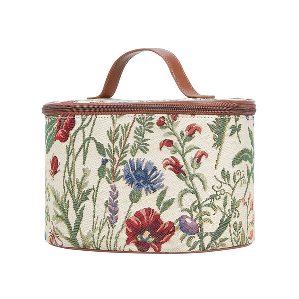 Signare Tapestry Toiletry Bag Makeup Organizer bag for Women with Sunflower Poppy Butterfly Dragonfly Morning Garden Design (TOIL-MGD)