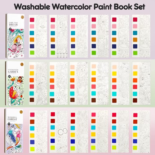 Watercolor Painting Coloring Books Arts & Crafts Kit, Pocket Watercolor Paint Bookmarks, Mess Free Paint with Water Set, Travel Activities Art Party Favors Exchange Birthday Gifts for Kids