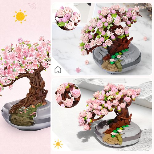 ZIYOSTAR Mini Bricks Cherry Blossoms Plant Building Kit,Bonsai DIY Simulating Plant Ecology Collection Building Toy,Bouquet Set Gifts for Adults, Children