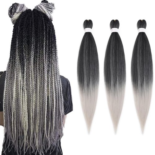 Pre Stretched Braiding Hair Professional Crochet Braid Hair 30 Inch 3 Packs Soft Synthetic Braiding Hair Extensions for Twist Senegalese Crochet Hair(30",1B/Gray)