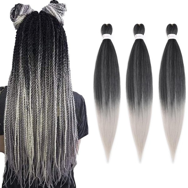 Pre Stretched Braiding Hair Professional Crochet Braid Hair 30 Inch 3 Packs Soft Synthetic Braiding Hair Extensions for Twist Senegalese Crochet Hair(30",1B/Gray)