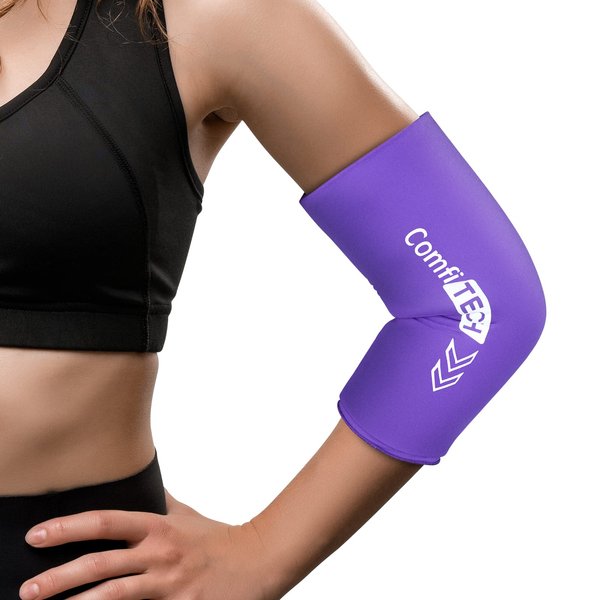 ComfiTECH Elbow Ice Pack for Tendonitis and Tennis Elbow Ice Pack Wrap Sleeve Cold Compression Golfers Arm Ice Pack for Injuries Reusable Gel Ice Wrap (M Purple)