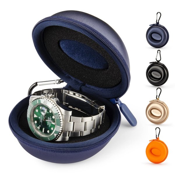 HELMDY Watch Travel Case for Men: Portable Single Watch Storage Box Travel Watch Case 1 Slot - Fits all Wristwatches & Smart Watches up to 50mm（Blue）