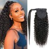 Yepei Curly Ponytail Extension Human Hair for Black Women Brazilian Wrap Around Ponytail Human Hair Curly Clip in Ponytail Hair Extensions Natural Black 14 Inch