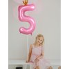 Kwuz 40 Inch Crown Pink Number 5 Balloon, Big Conjoined Baby Pink Foil Mylar Helium 5 Balloon for Girls 5th Birthday Party Decoration Pink Princess Theme Party Supplies Favors Anniversary Decor