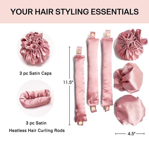 EwiutoijngiQanNew Satin Heatless Hair Curler,Hair Rollers for Heatless Curls with Hair Caps,Soft Heatless Curling Rod Headband for All Hair Types,No Heat Curling to Sleep in Overnight (pink)