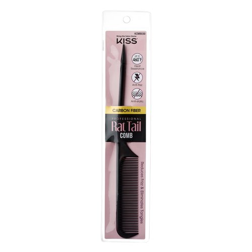 KISS Colors & Care Carbon Fiber Rat Tail Comb For Hair Sectioning, Teasing, Style Prepping, Detangling, Grooming - Anti Static & Heat Resistant, Professional Quality Black