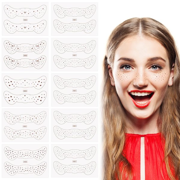 Eersida 20 Pieces Temporary Freckle Tattoo Waterproof Freckles Natural Tattoo Stickers Fake Freckles Patch Makeup Accessories for Men Women Girls Party, 5 Styles