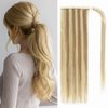Ponytail Extension Human Hair Clip on Ponytail Hair Extension 100% Real Remy Human Hair Wrap Around Ponytail Long Straight Ponytail Hairpiece Pony Tails Hair Extensions