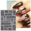 JMEOWIO 3D Embossed Black White Flower Nail Art Stickers Decals Self-Adhesive Pegatinas Uñas 5D Leaves Lace Nail Supplies Nail Art Design Decoration Accessories 4 Sheets