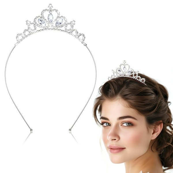 AUZUO Princess Crown Tiara, Crystal Tiaras for Women Pageant Crown Rhinestone Headband Silver Crystal Tiara Hair Accessories for Women Birthday Wedding Halloween Party Christmas Gifts